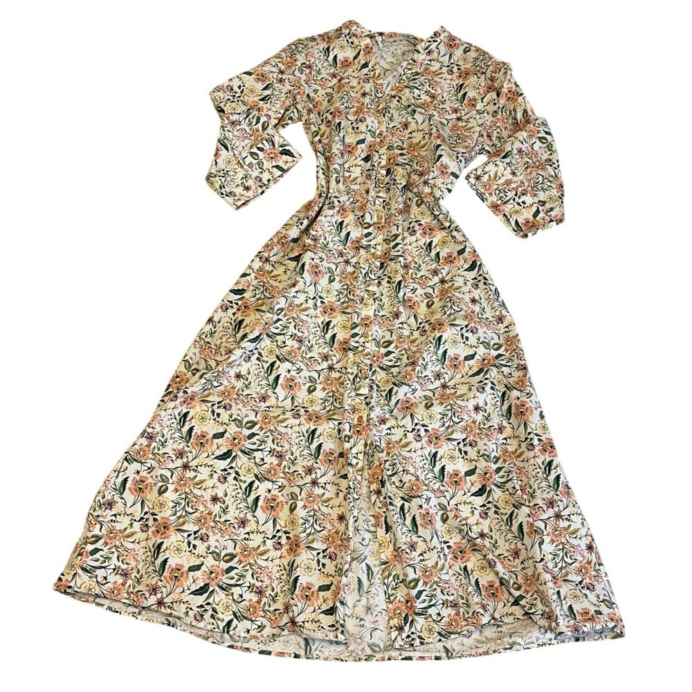 Zara Womens Floral Poplin Midi Shirt Dress Size M Boho Preppy Button Up No Belt